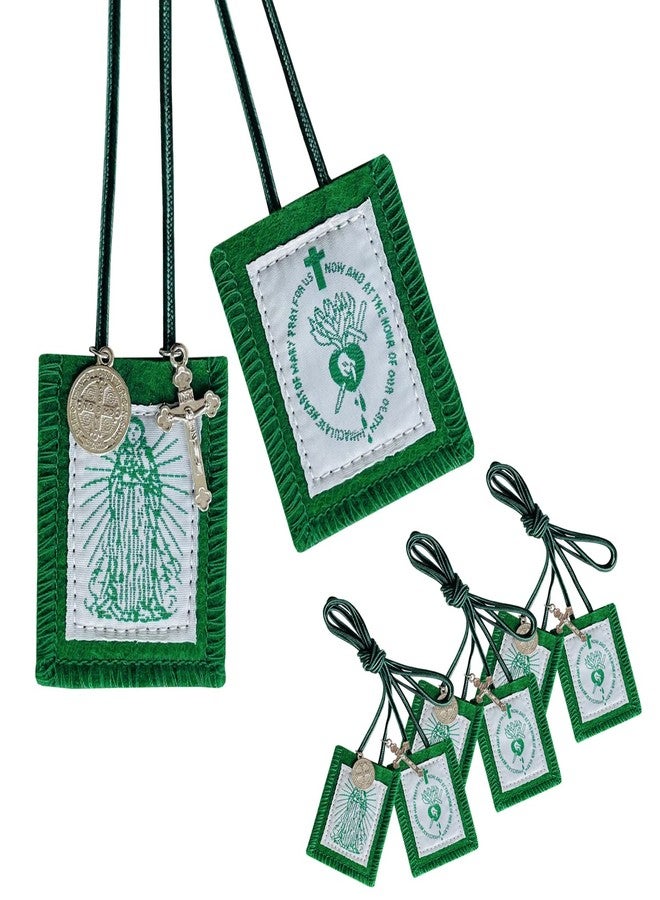 TALPGOD Green Scapular, 3 Pack Bulk Scapulars Catholic Of Immaculate Heart of Mary Green, Escapularios Catolicos Scapular Catholic Necklaces Religious Gift For Women Man With St Benedict Medal Crucifix - Image 1